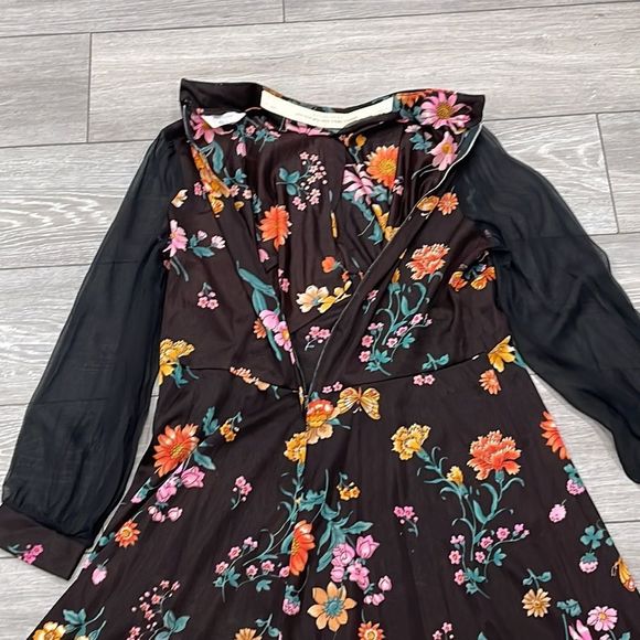 Vintage 70s Floral and Black Long Sleeve Sheer Maxi Dress - Picture 13 of 16